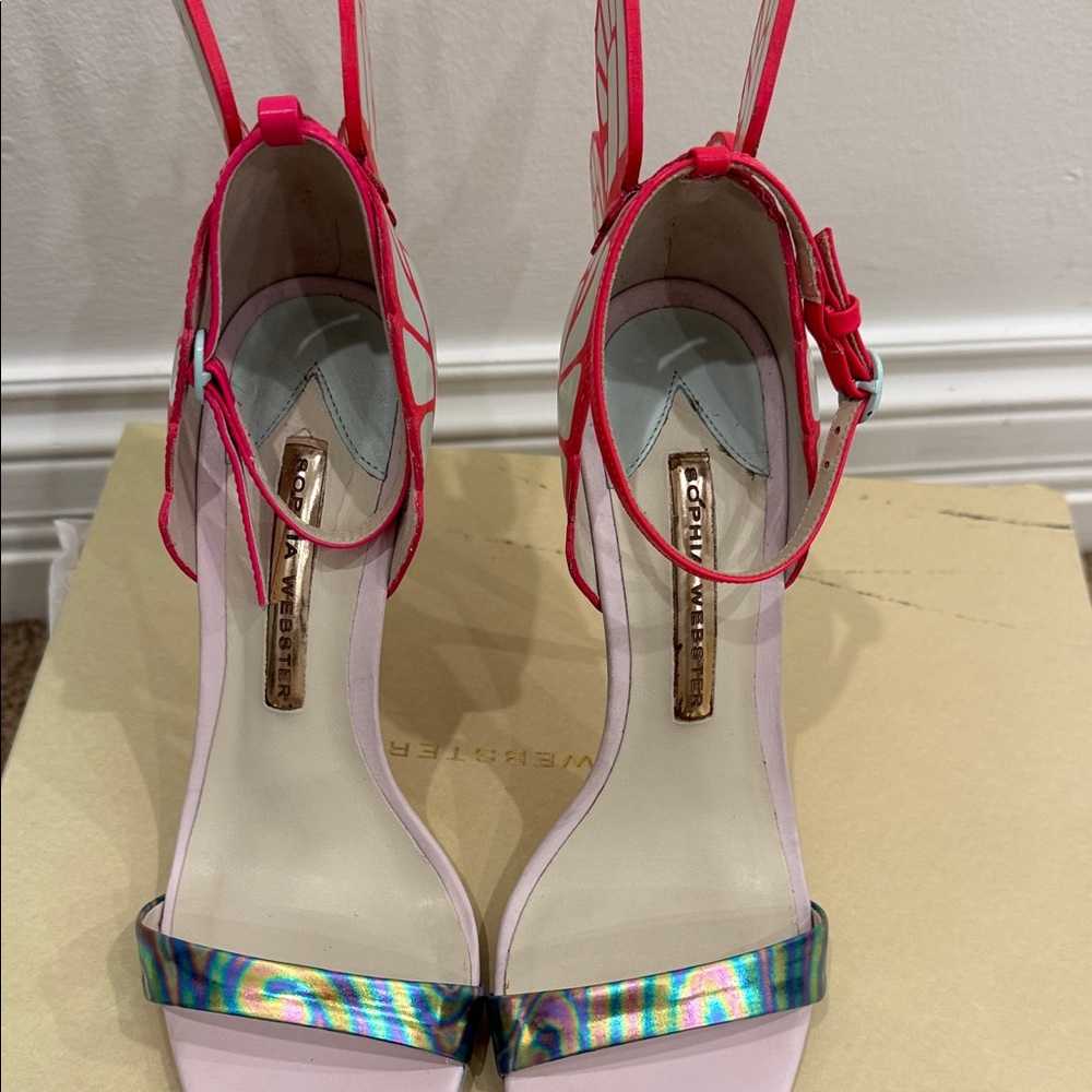 Sophia Webster Butterfly Heels 37 Holographic Strap Iconic Angel Wings Sandals - Picture 6 of 12